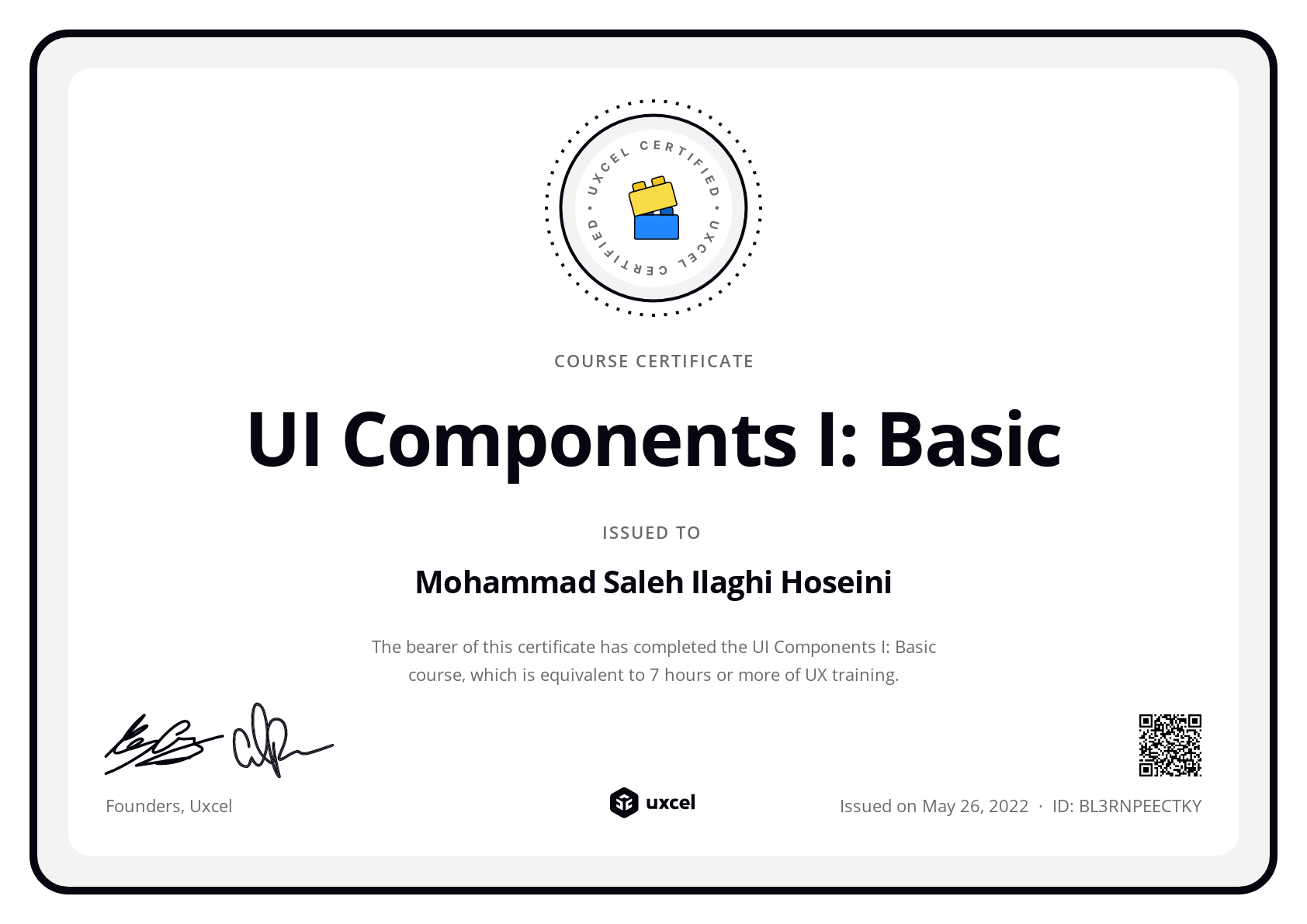 Mohammad Saleh Ilaghi Hoseini's certificate